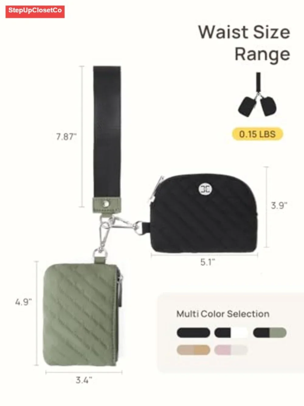 Women's Canvas Zip Around Wristlet Wallet with Keychain, Dual Pouch Coin Purse